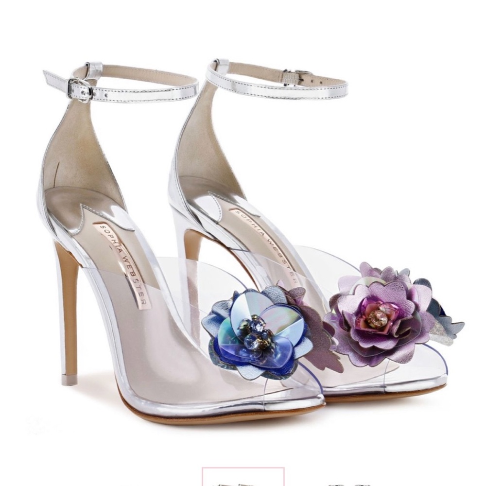 SOPHIA WEBSTER “CINDY” FLOWER SILVER HEELS, 38